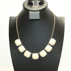 Vintage Gold Tone Cream Square Enamel Statement Necklace